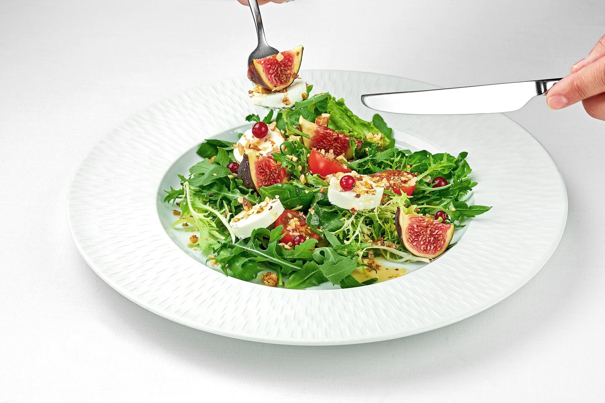 Plated seasonal salad on ceramic