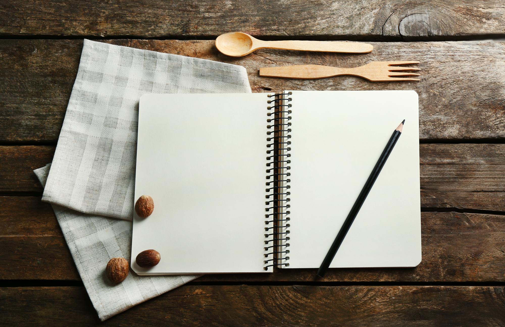 Notebook with menu sketches and recipe notes